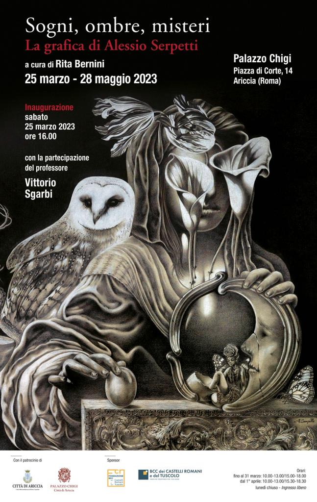 Sabato 25 marzo Vittorio Sgarbi a Palazzo Chigi apre la mostra “Sogni, ombre, misteri – La grafica di Alessio Serpetti”