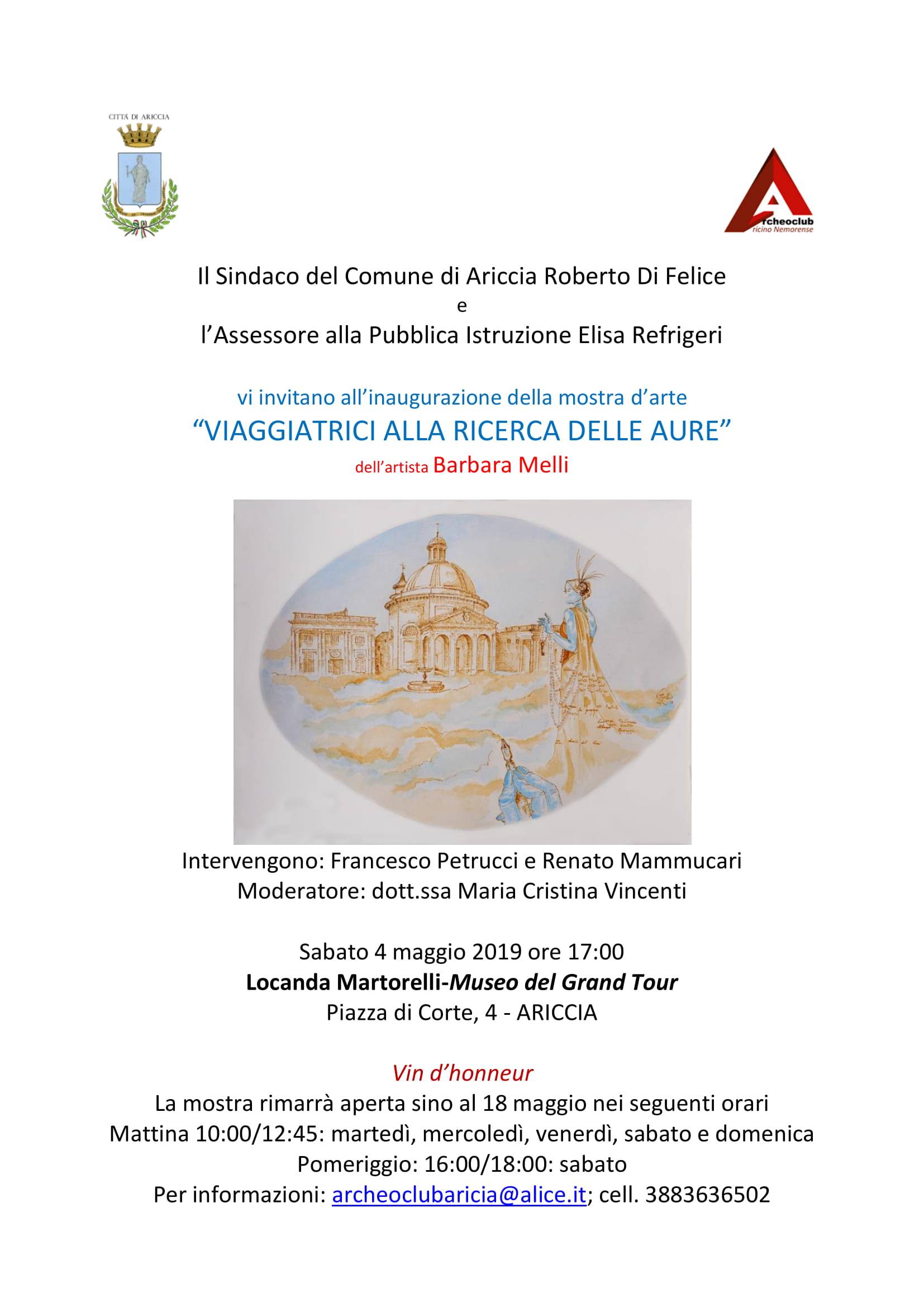 VIAGGIATRICI ALLA RICERCA DELLE AURE. Mostra d'arte dell'artista Barbara Melli