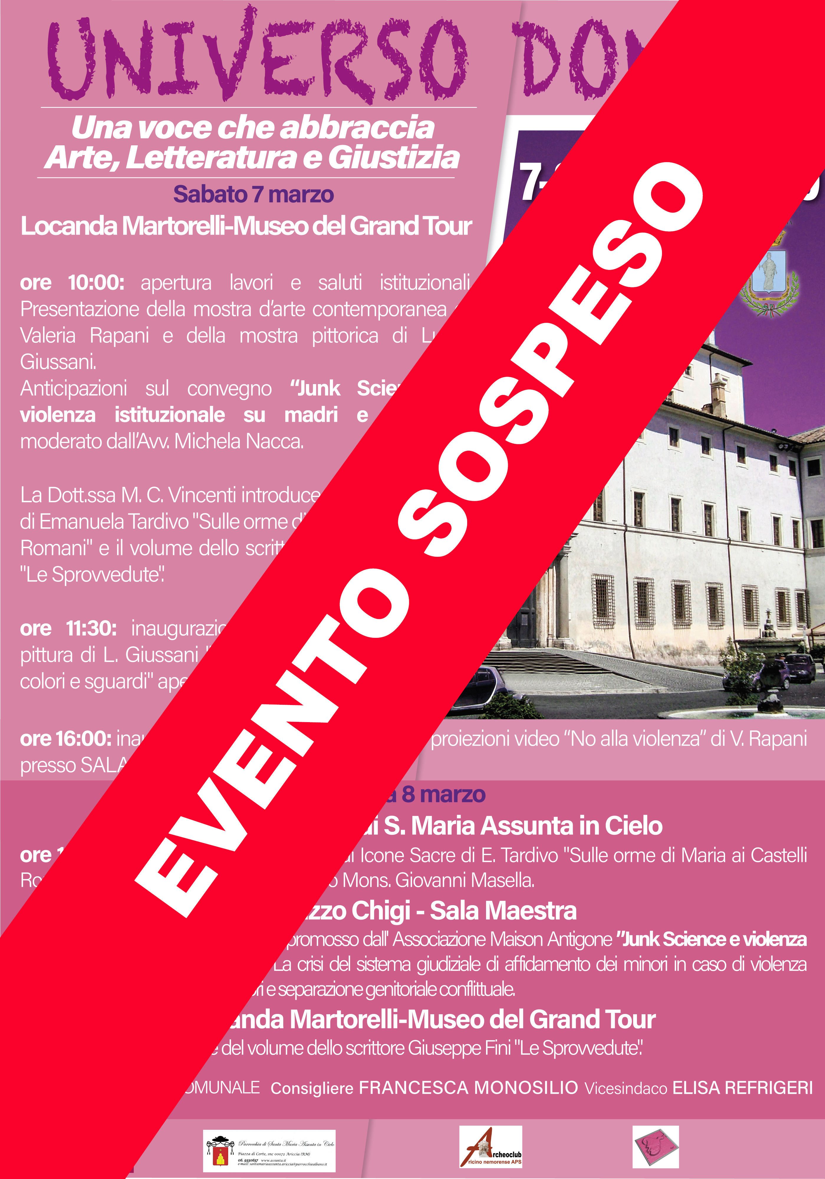 Ariccia 7-8 marzo2020 “Un weekend tra Arte, Letteratura e Gustizia, per celebrare l’ universo delle Donne.