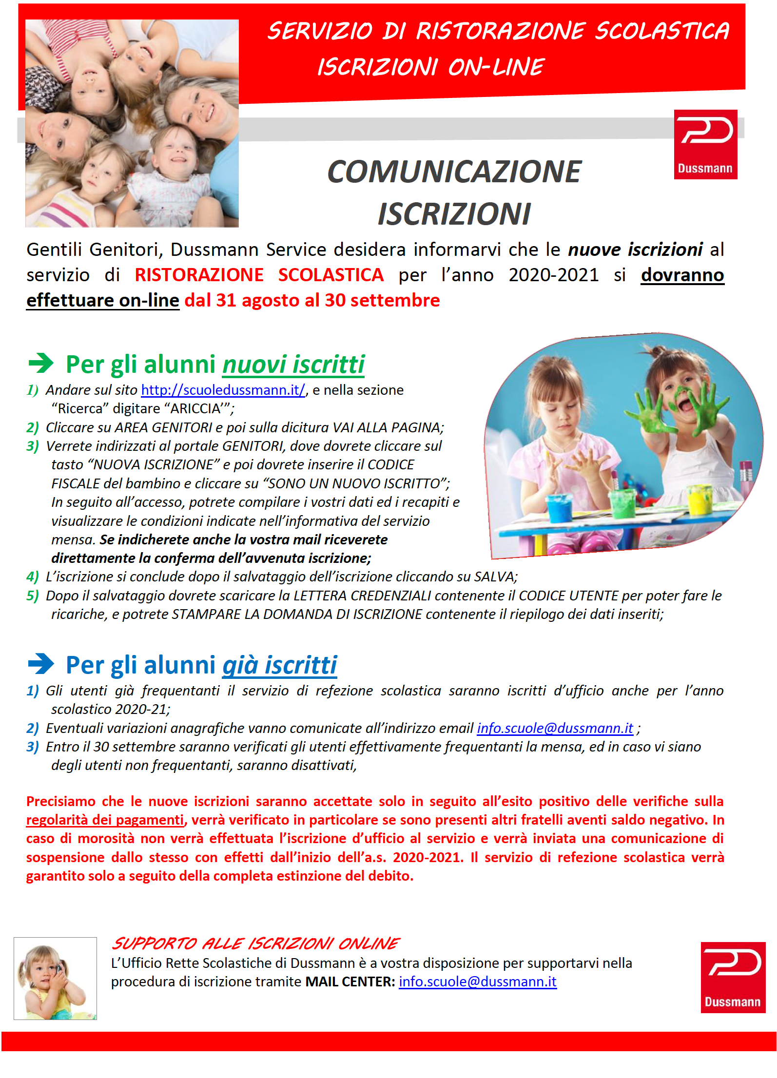 Servizio di ristorazione scolastica iscrizioni on-line